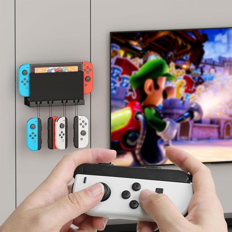 Riuog Wall Mount Stand for Nintendo Switch - Switch Controller Holder with Hooks for Hanging Joy-Cons, for Nintendo Switch Models and OLED -Saving Design - Image 2